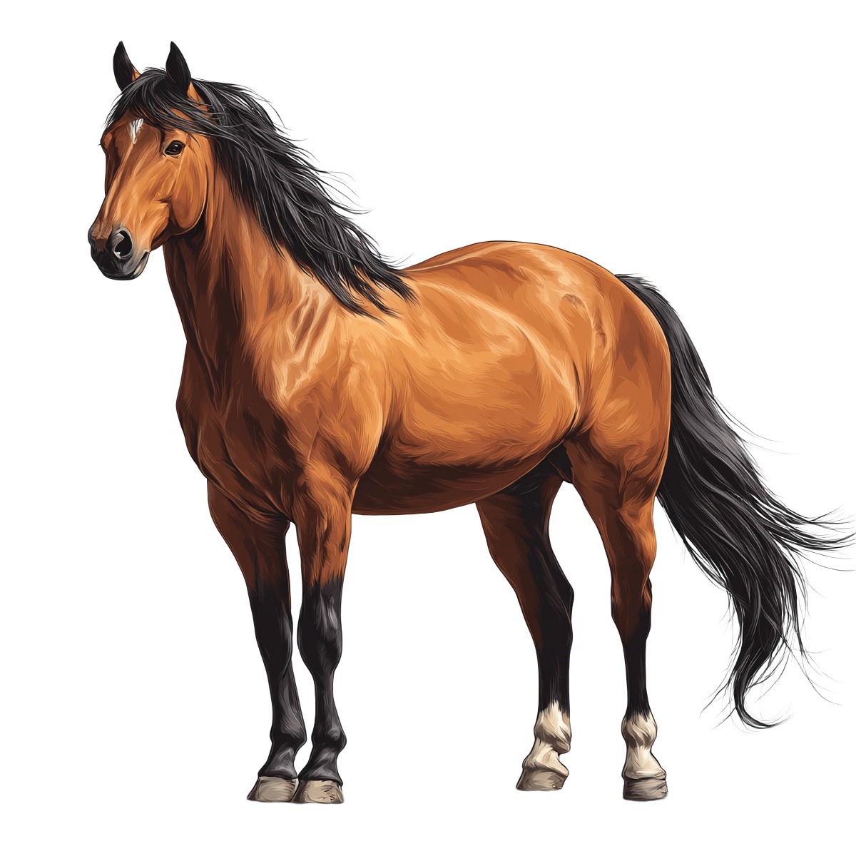 Chestnut horse with flowing mane and tail