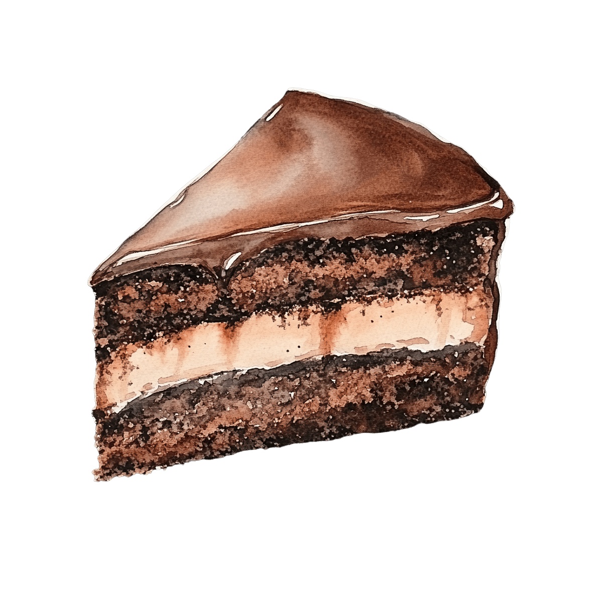 Chocolate cake slice with rich frosting and layered texture.