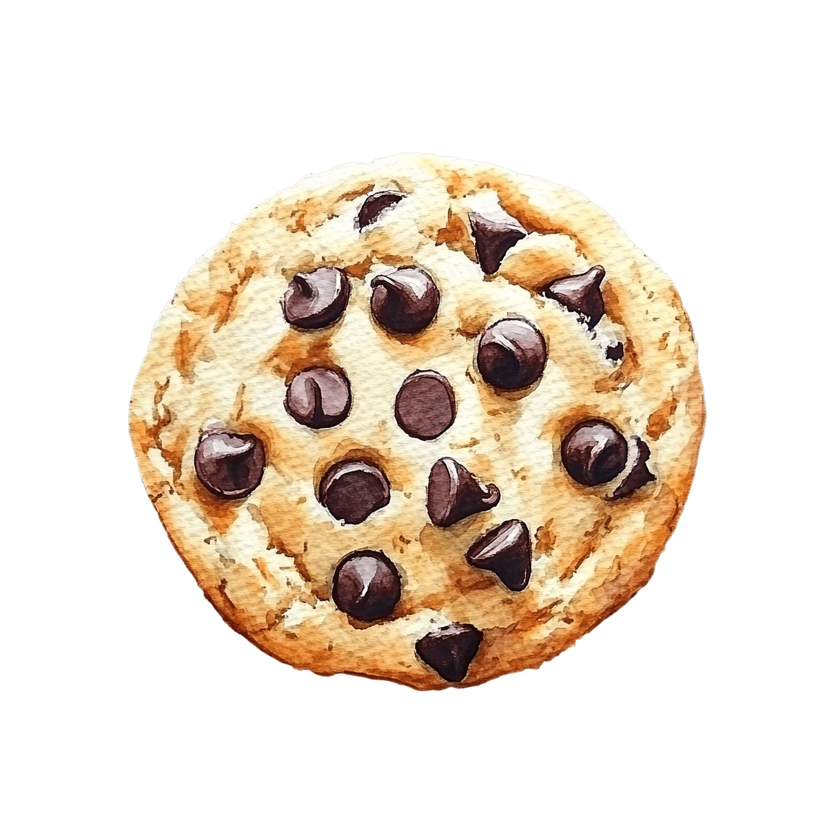 Realistic chocolate chip cookie with detailed texture and chocolate pieces.