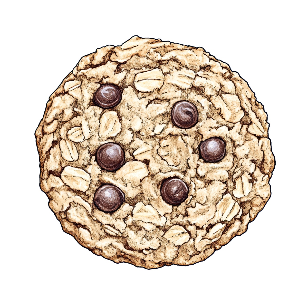 Chocolate chip oatmeal cookie with detailed texture and realistic appearance.