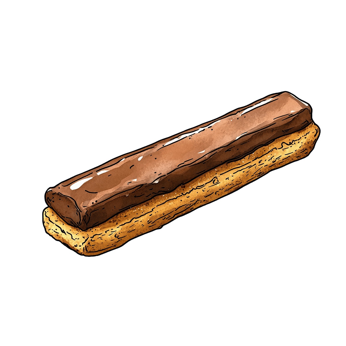 Chocolate-covered biscuit stick with a textured surface.