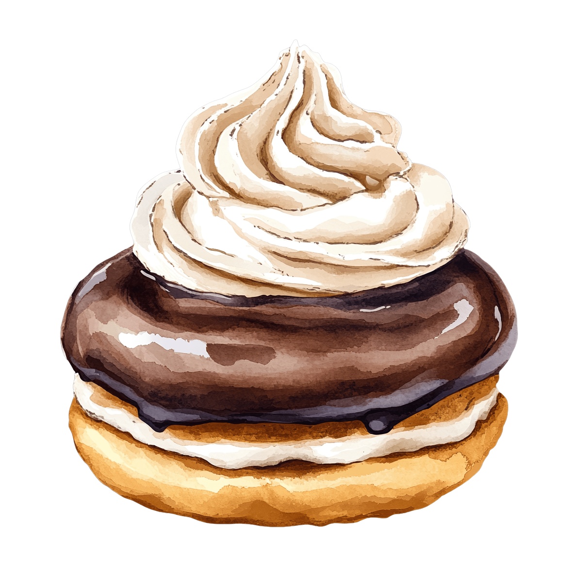 Chocolate glazed donut with rich topping.