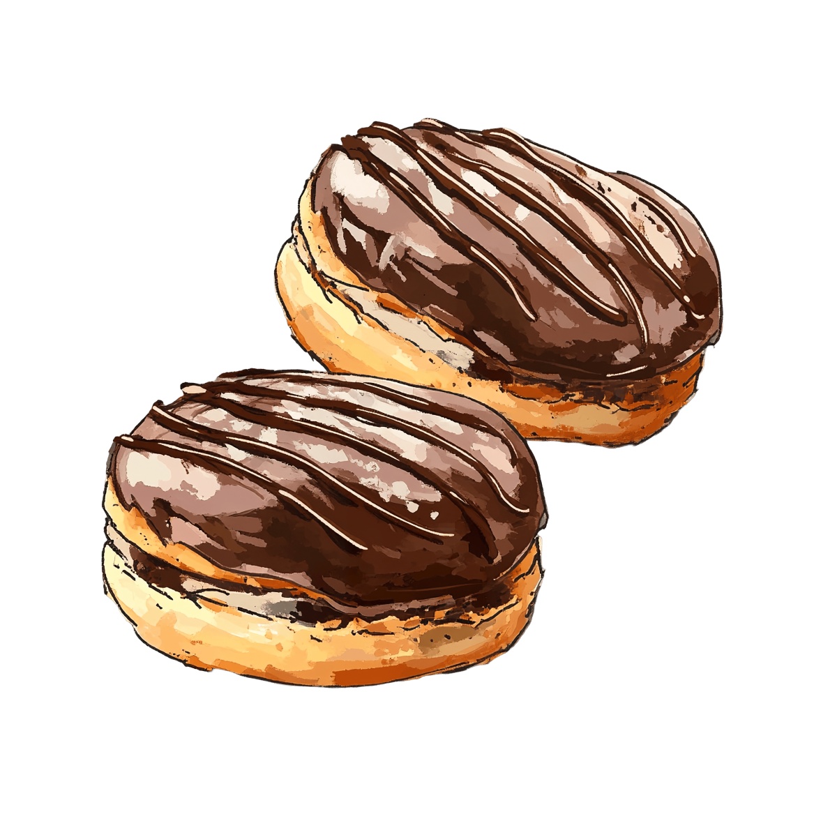 Chocolate glazed donut with whipped cream topping.