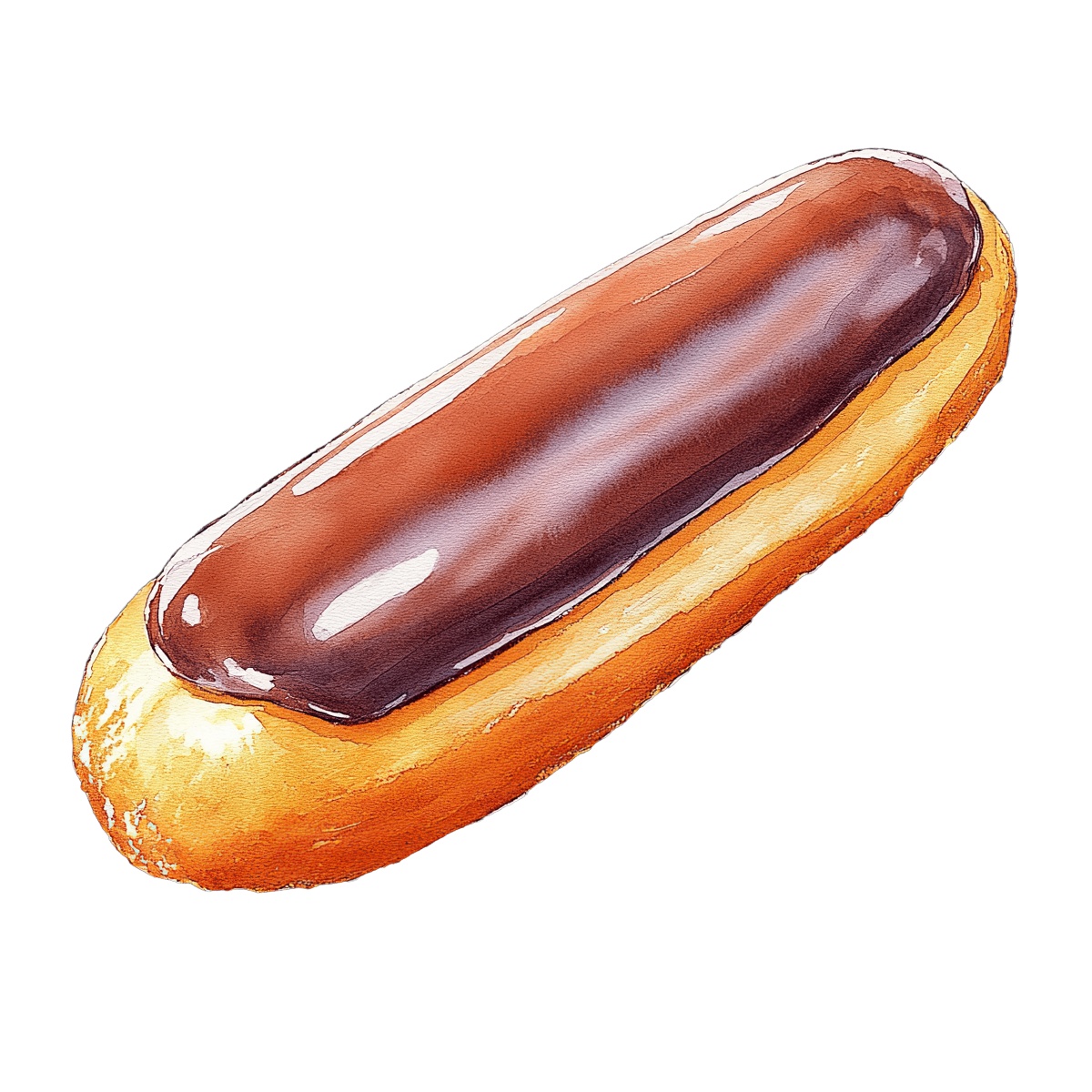 Two chocolate glazed donuts with decorative lines on top.