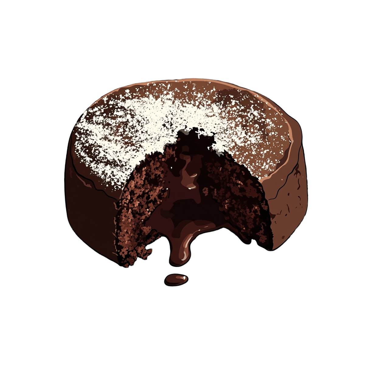 Chocolate lava cake with molten center and powdered sugar topping.