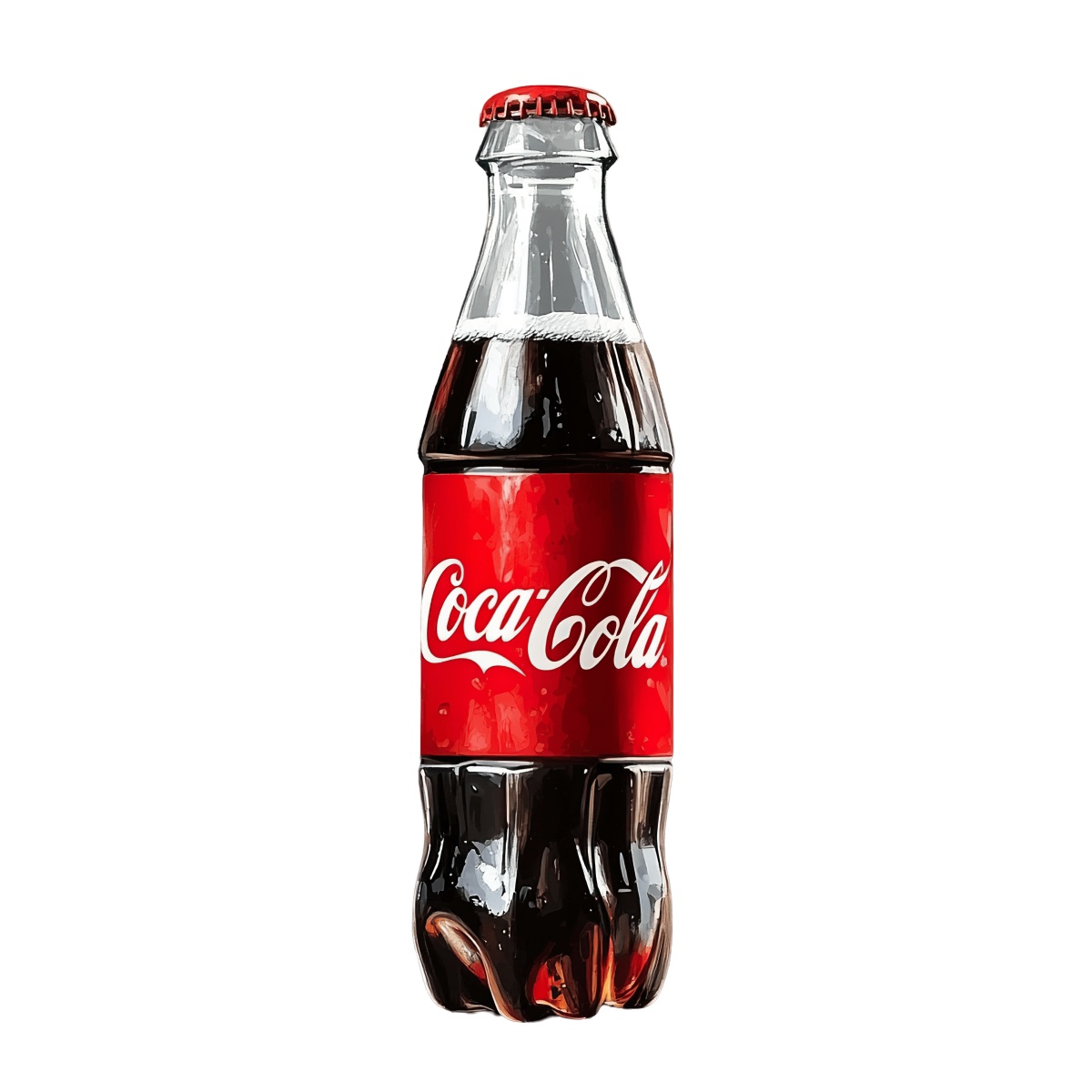 Coca-Cola glass bottle with red label.