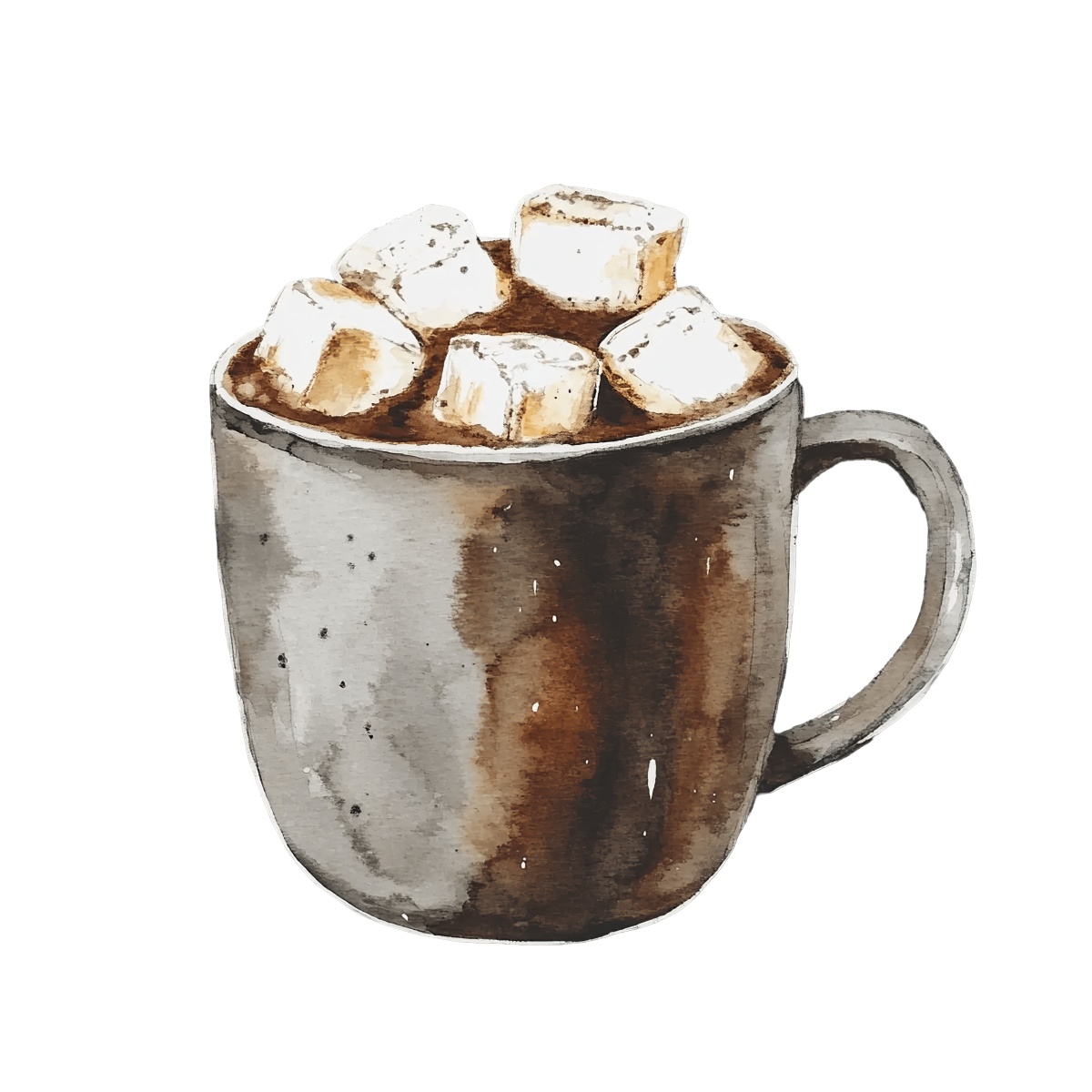 Mug filled with hot chocolate and topped with marshmallows.