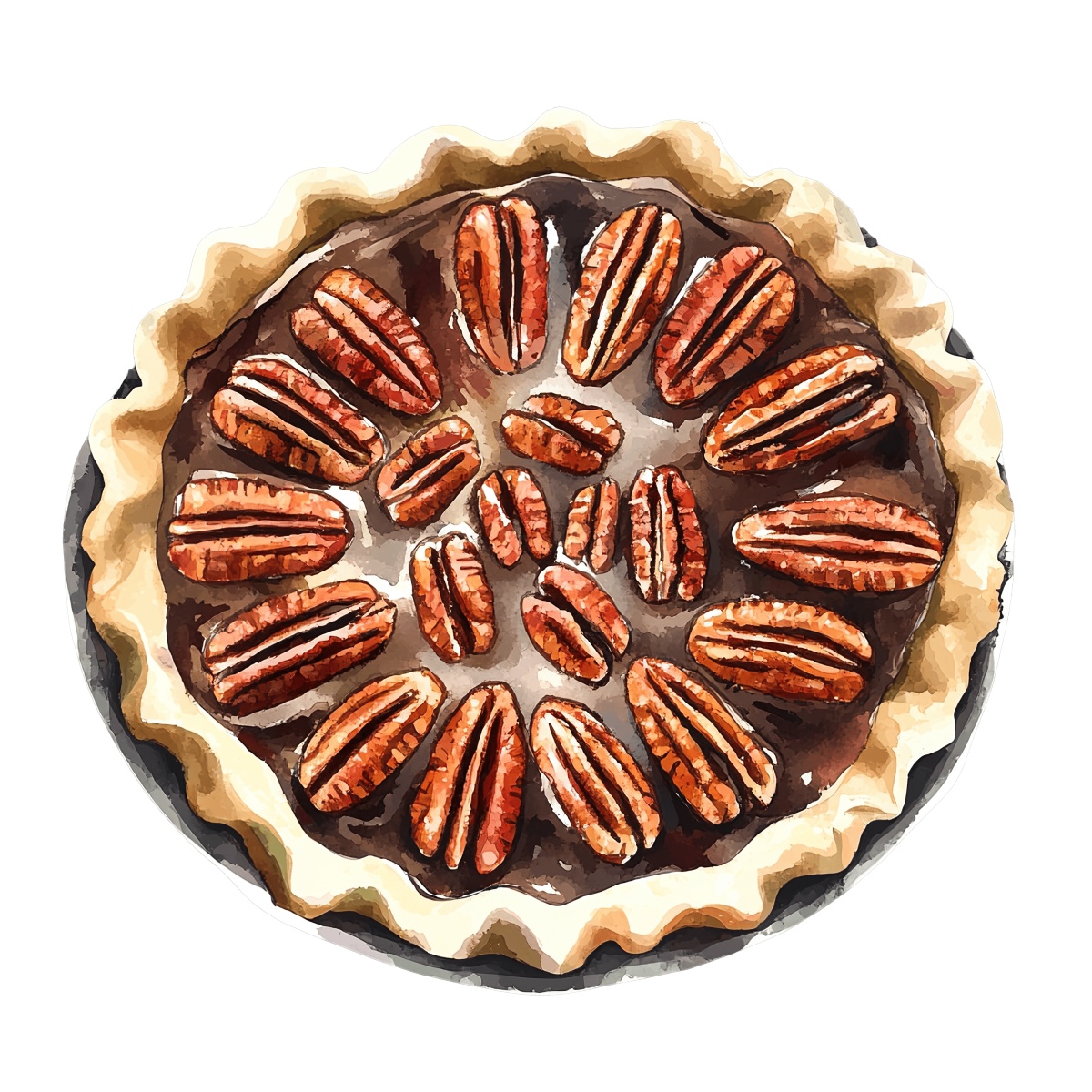Pecan pie clipart featuring a detailed nut topping and crust.