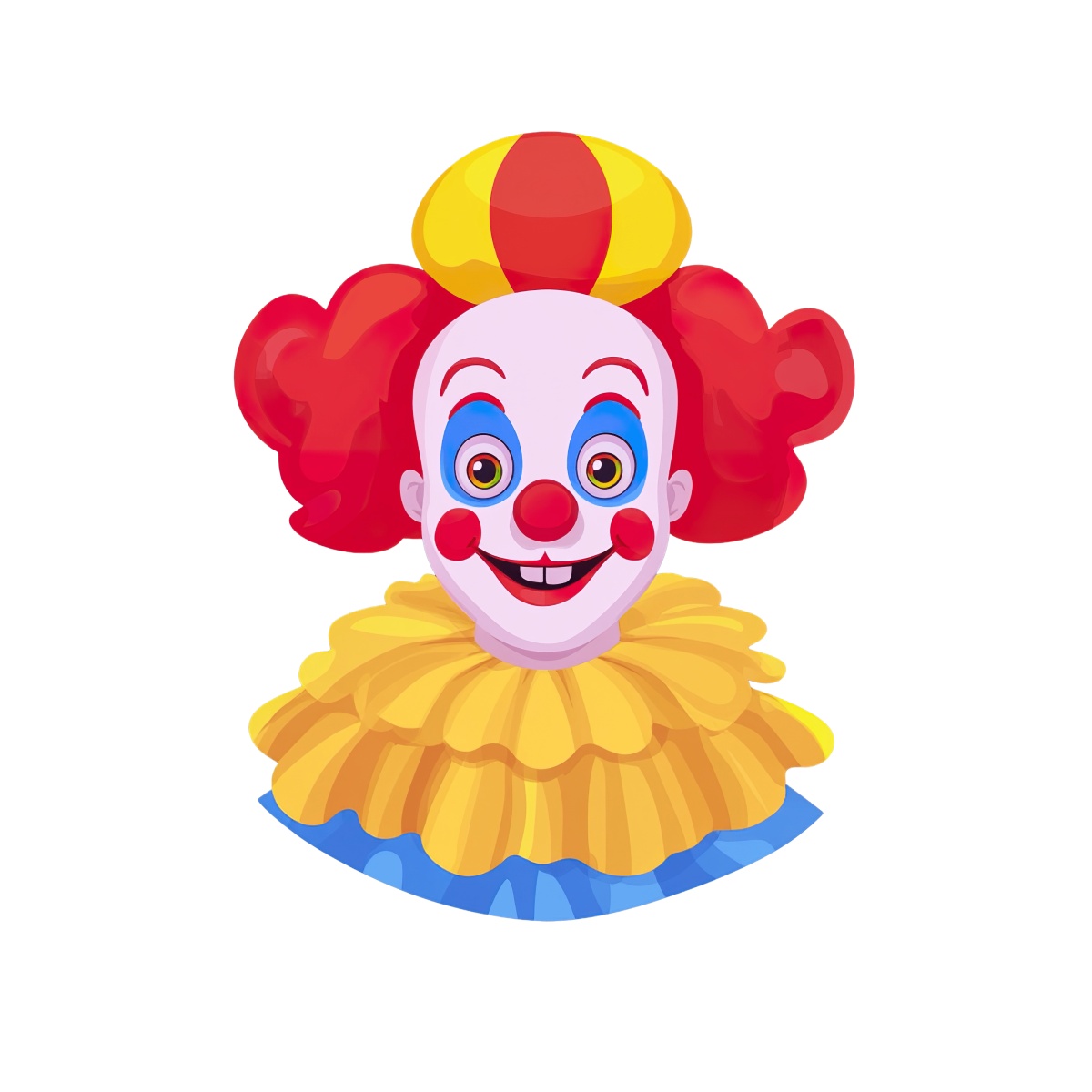 Clown character with red hair and a yellow collar.