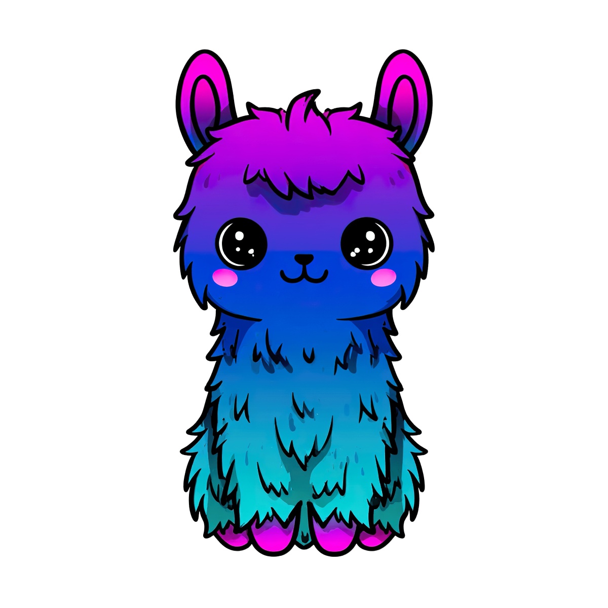 Cartoon llama with gradient colors of purple, blue, and green.
