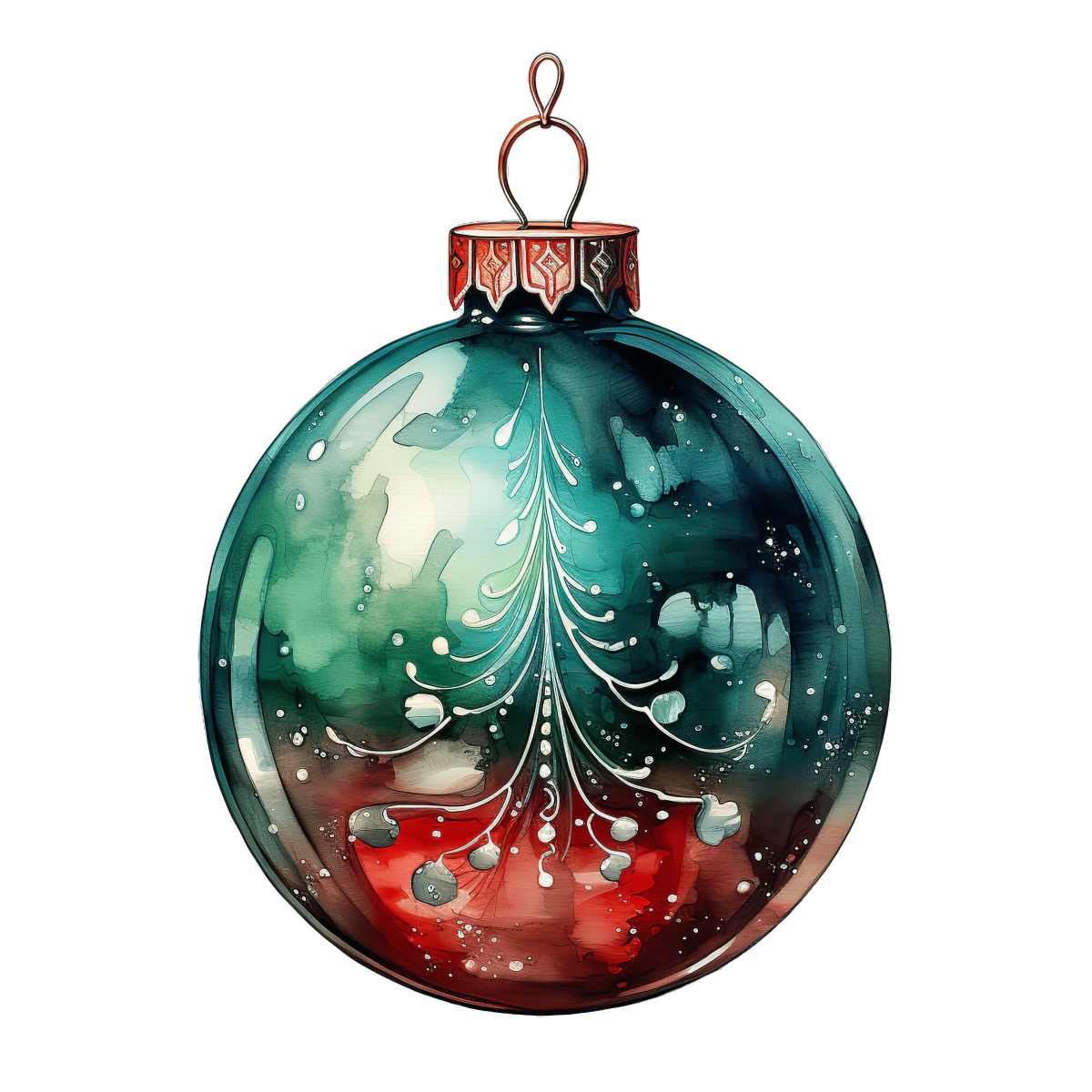 Green and red holiday ornament with festive pattern and glossy finish.