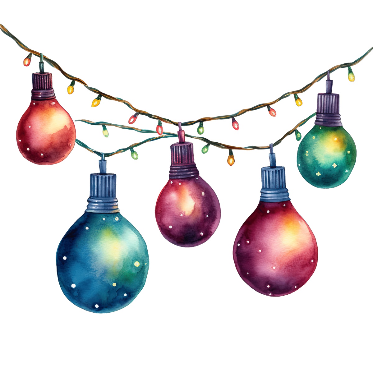 Colorful string lights in various shapes for festive holiday decorations.