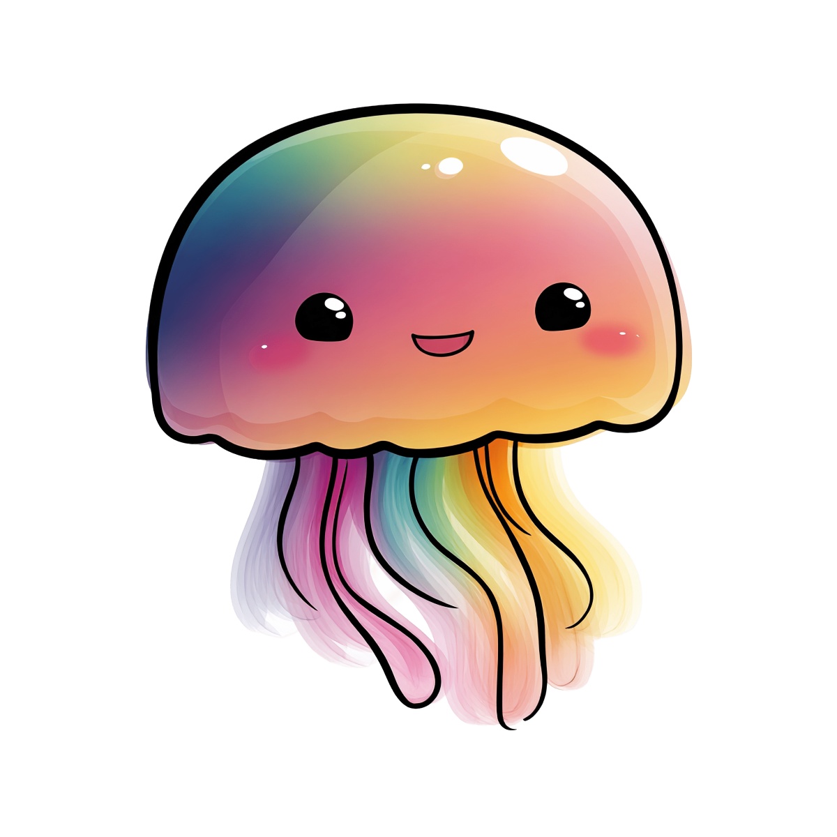 Multicolored cartoon jellyfish illustration with a happy face.
