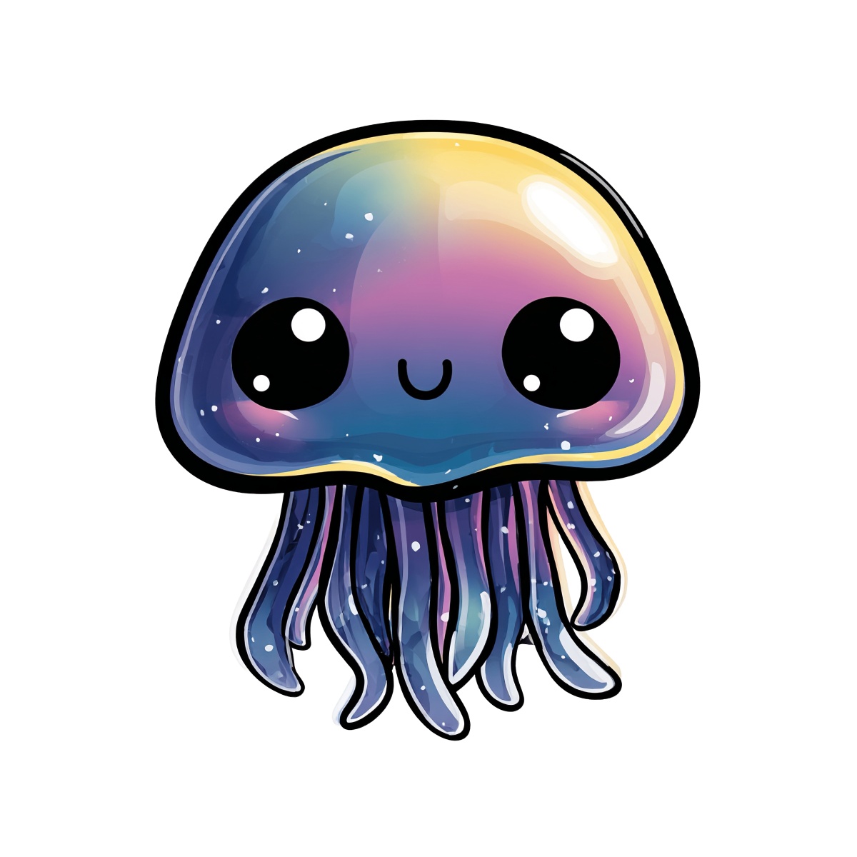 Jellyfish clipart with big eyes and a colorful gradient.