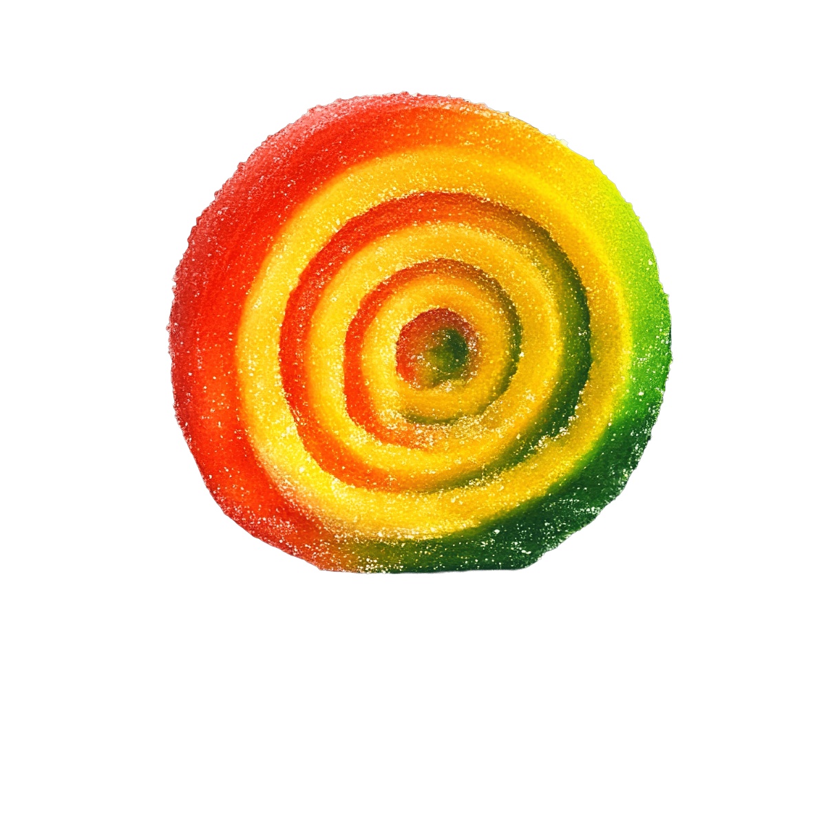 Spiral lollipop with vibrant colors and sugar coating.