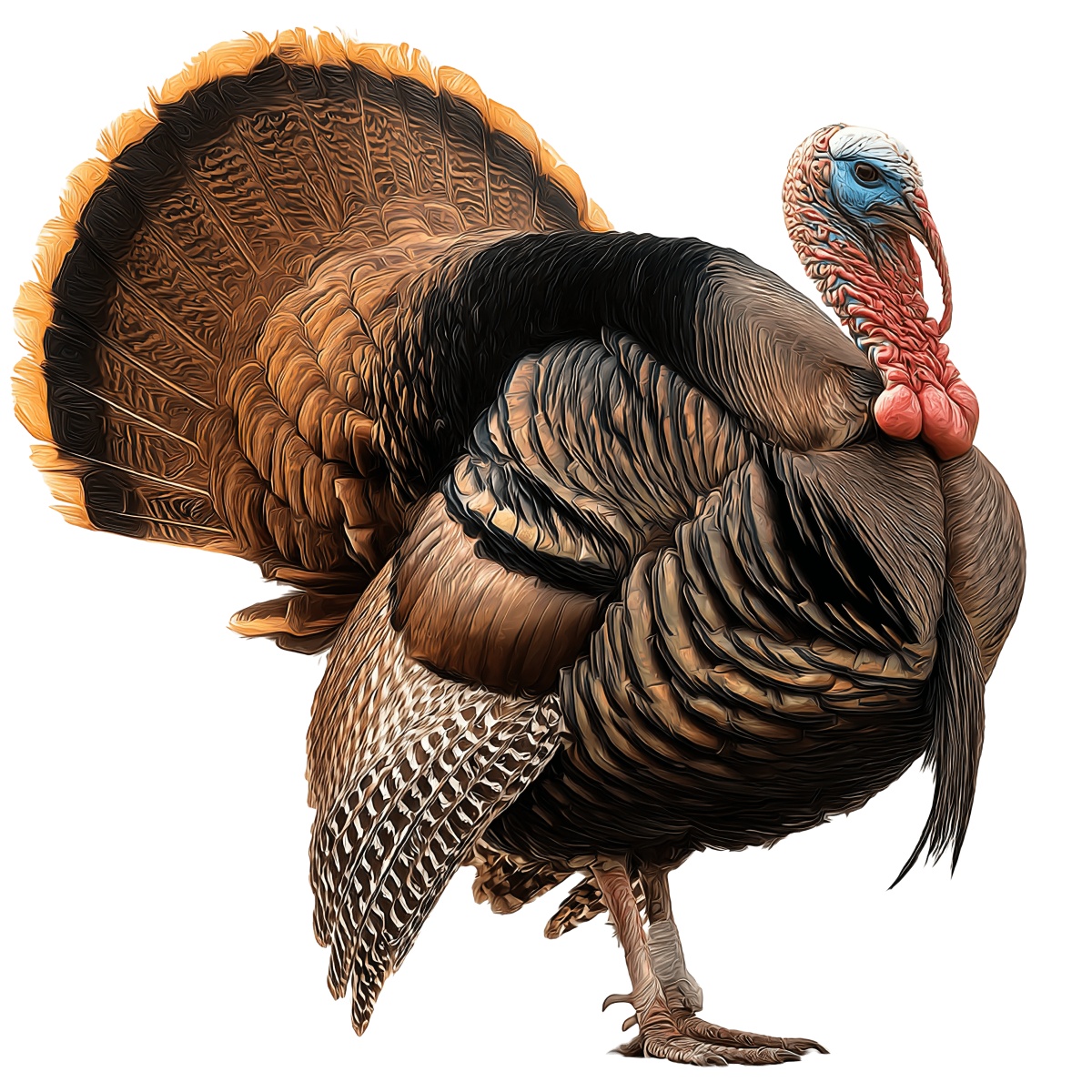 Colorful turkey with fan-like tail