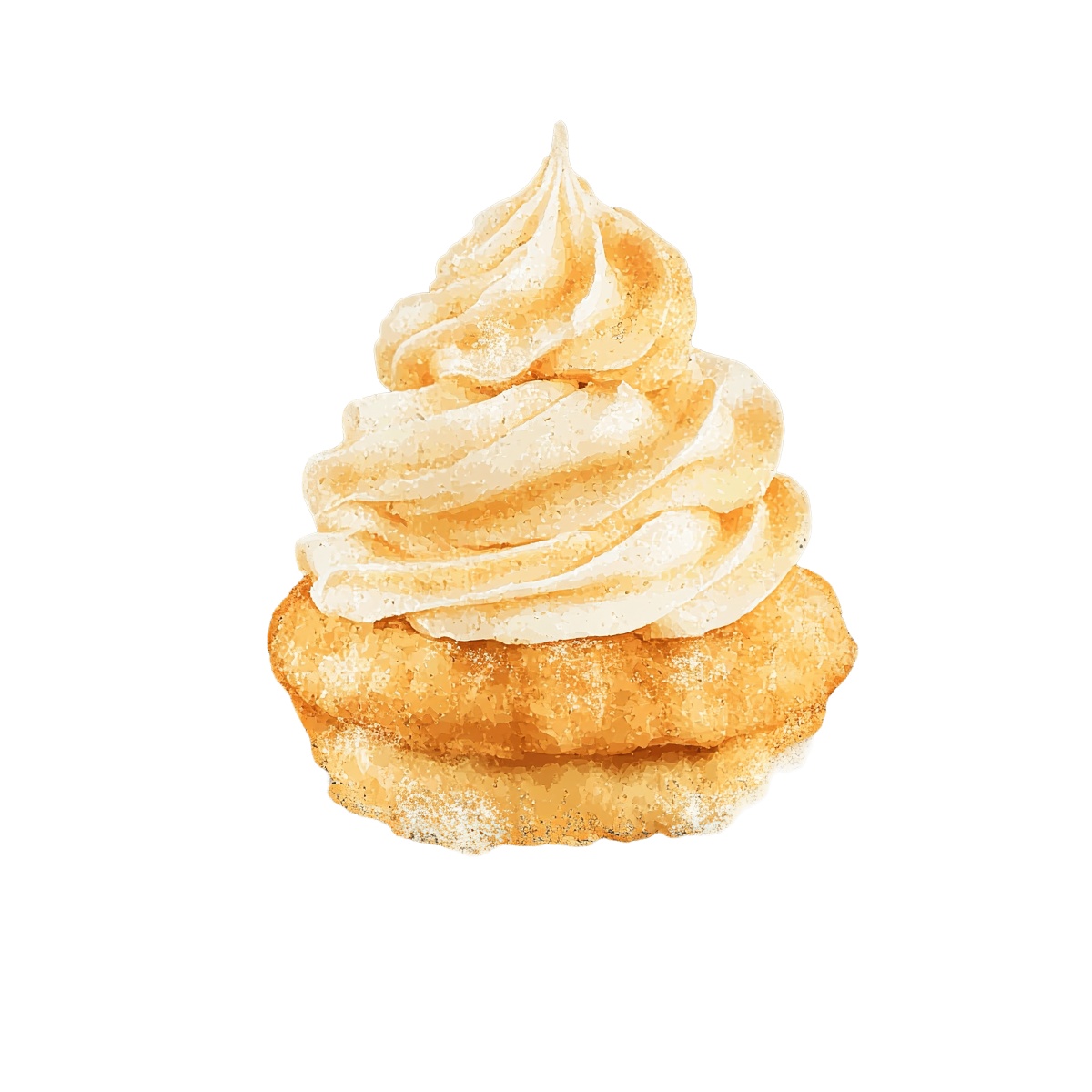Cream puff with whipped topping and smoke effect in clipart style.
