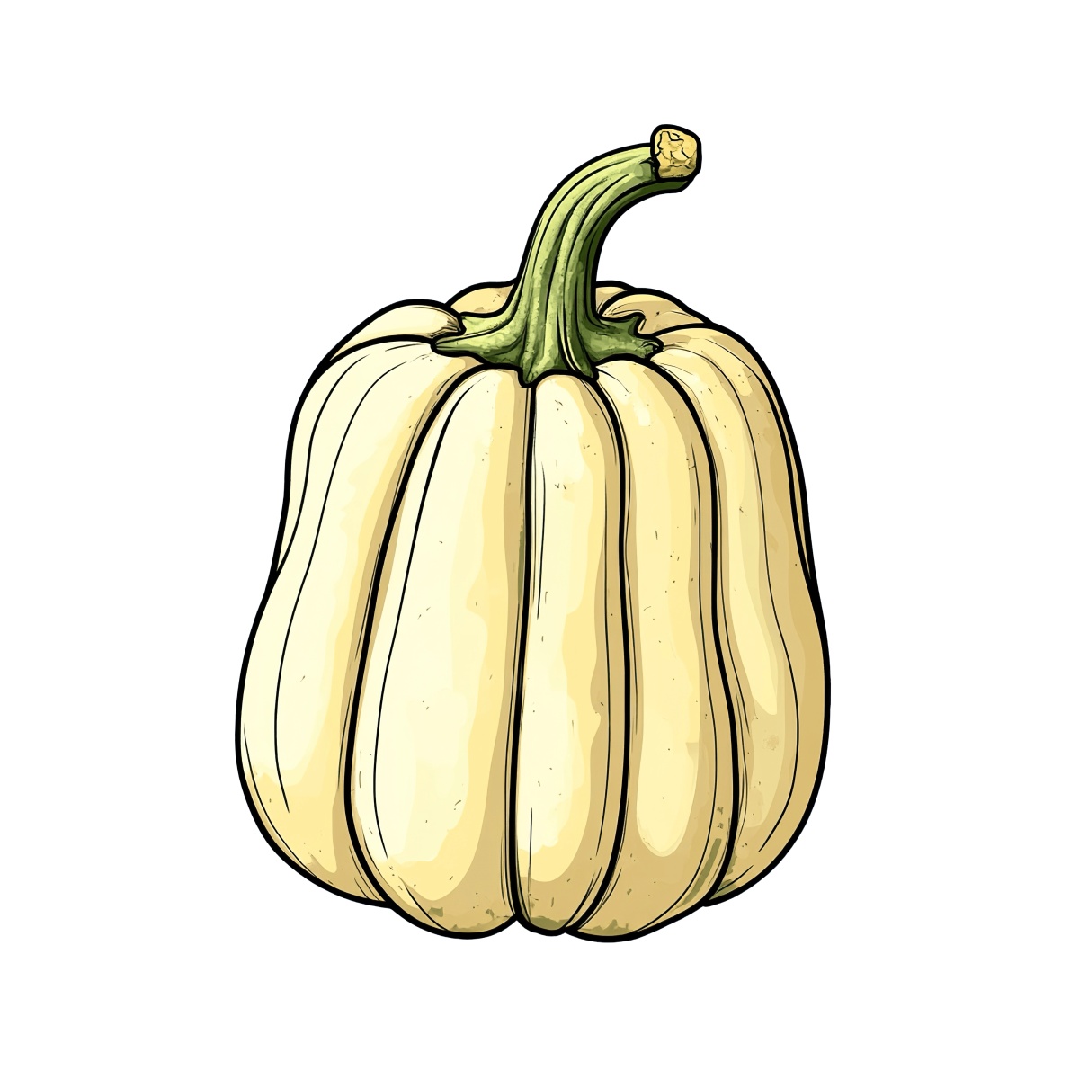Creamy white squash with a green stem depicted in clipart style.