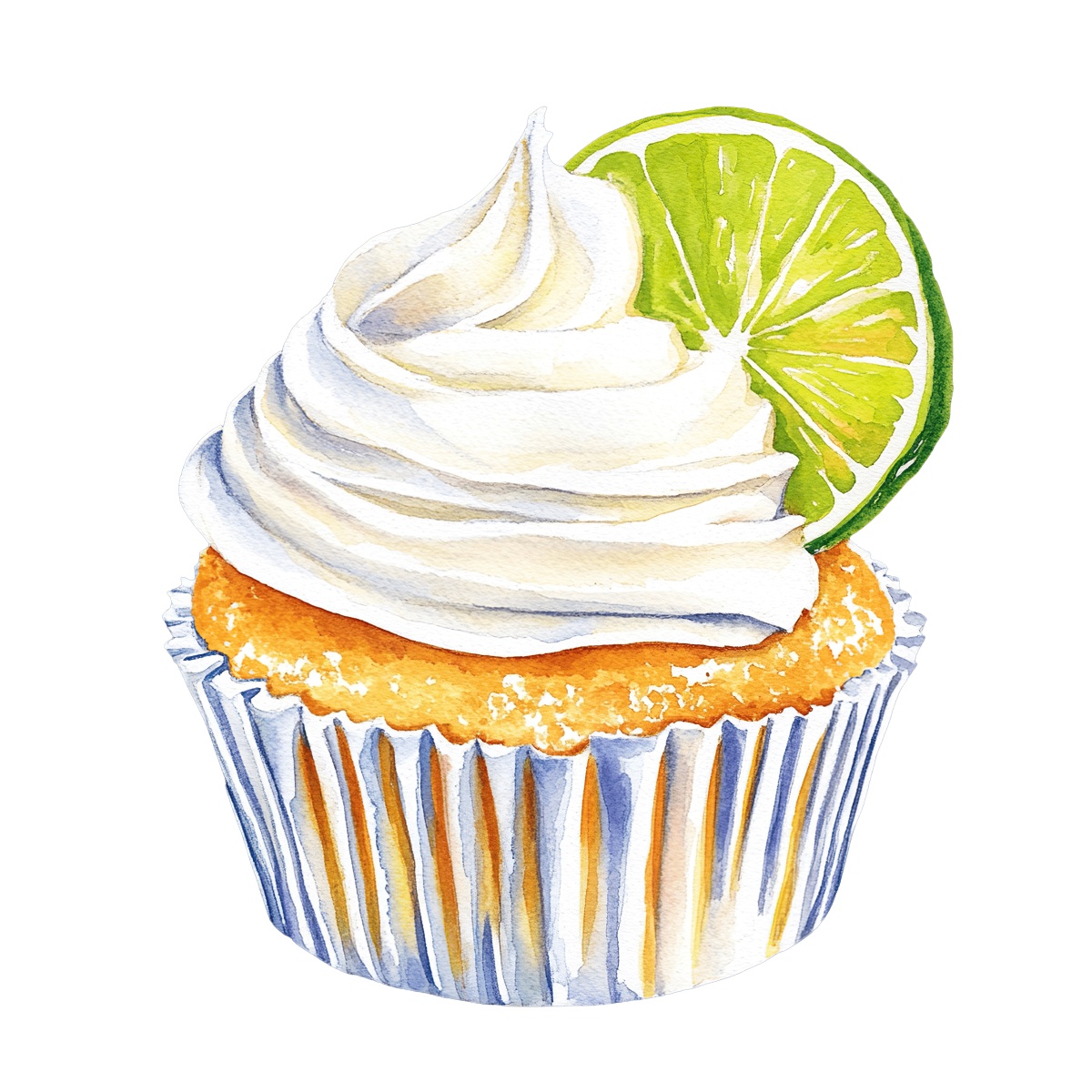 Cupcake with whipped cream and lime slice on top.