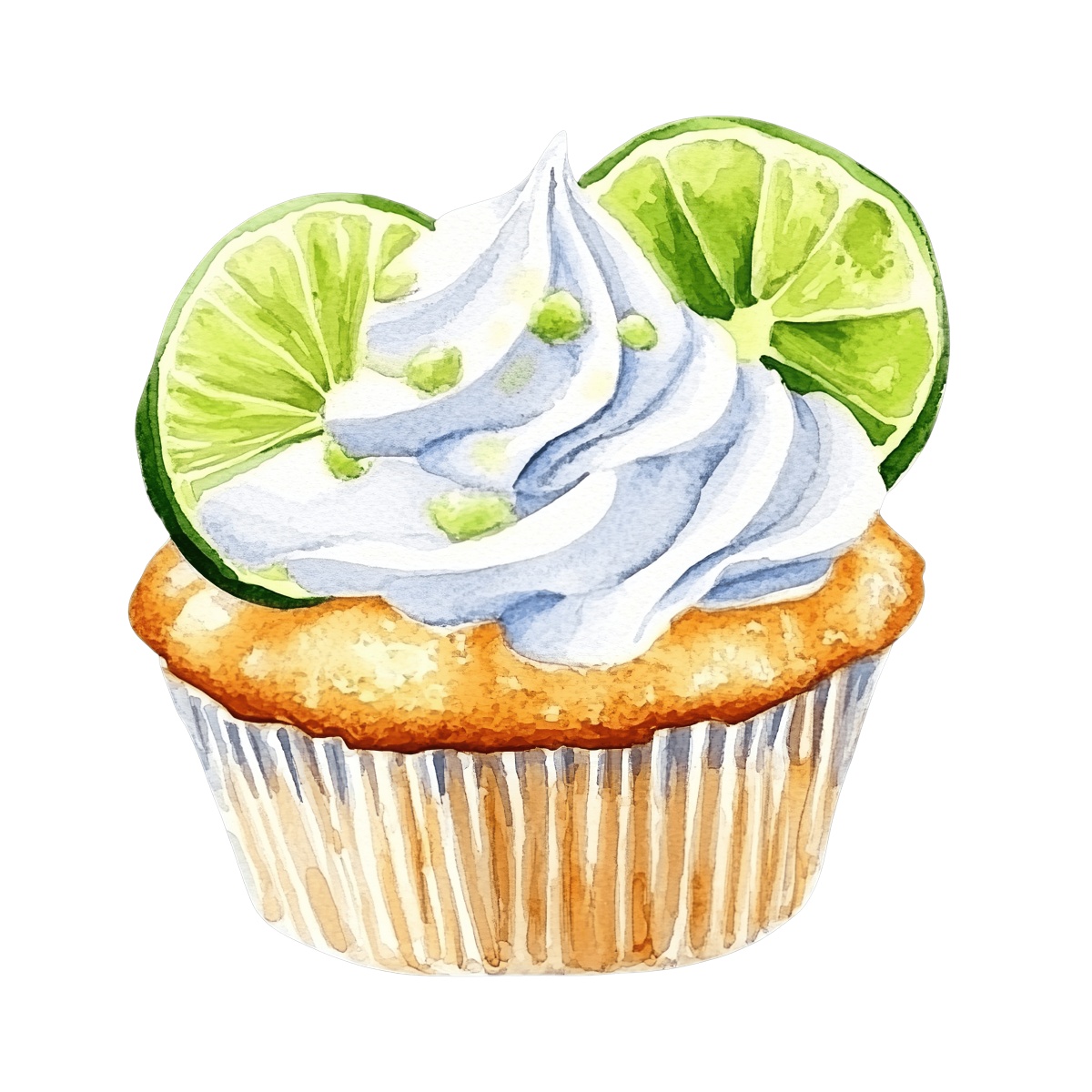 Cupcake with whipped cream and lime slices on top.