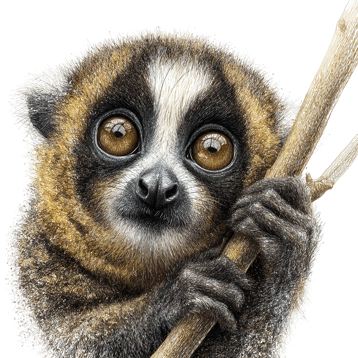 Cartoon monkey hanging on a tree branch