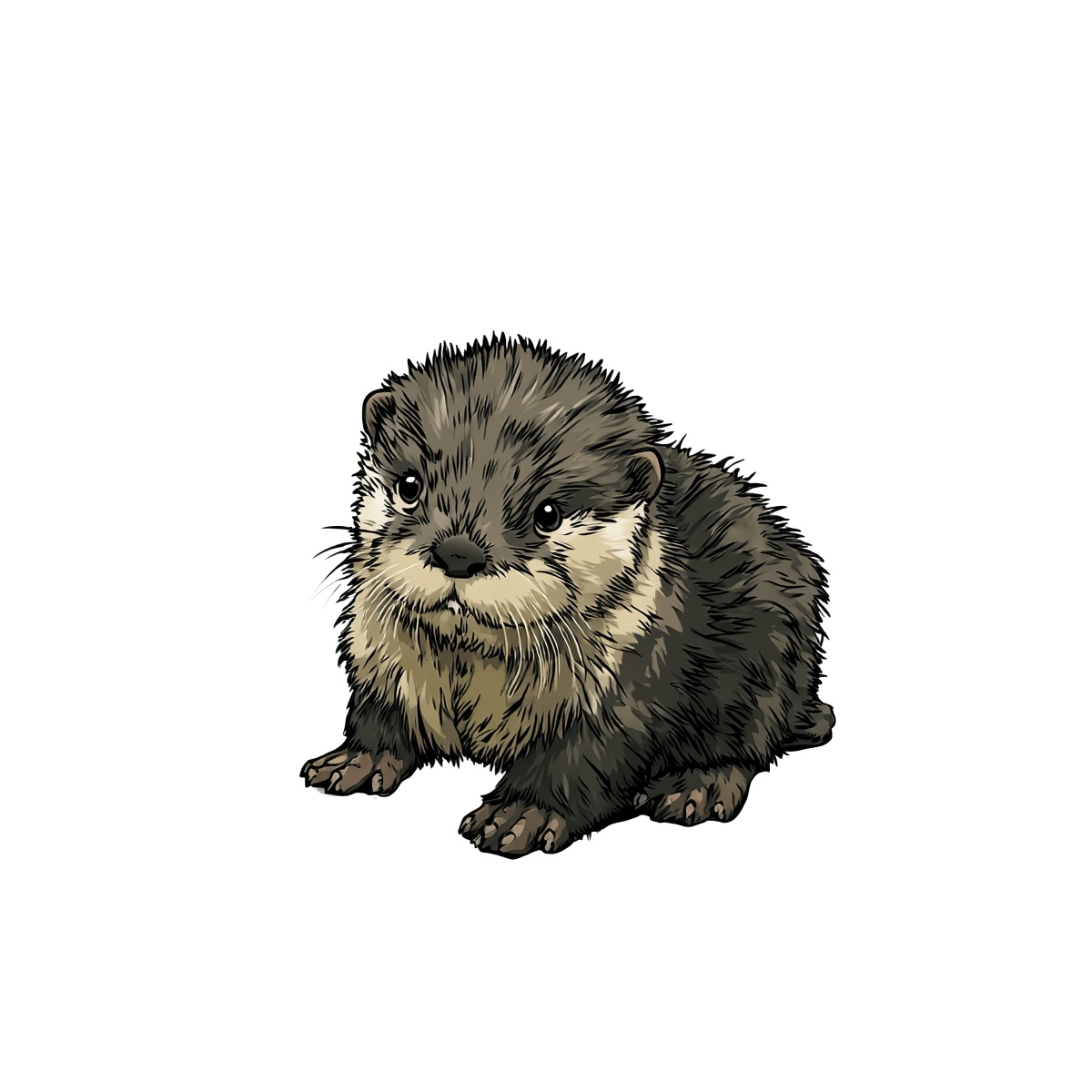 Cute baby otter illustration with fluffy fur and expressive eyes.