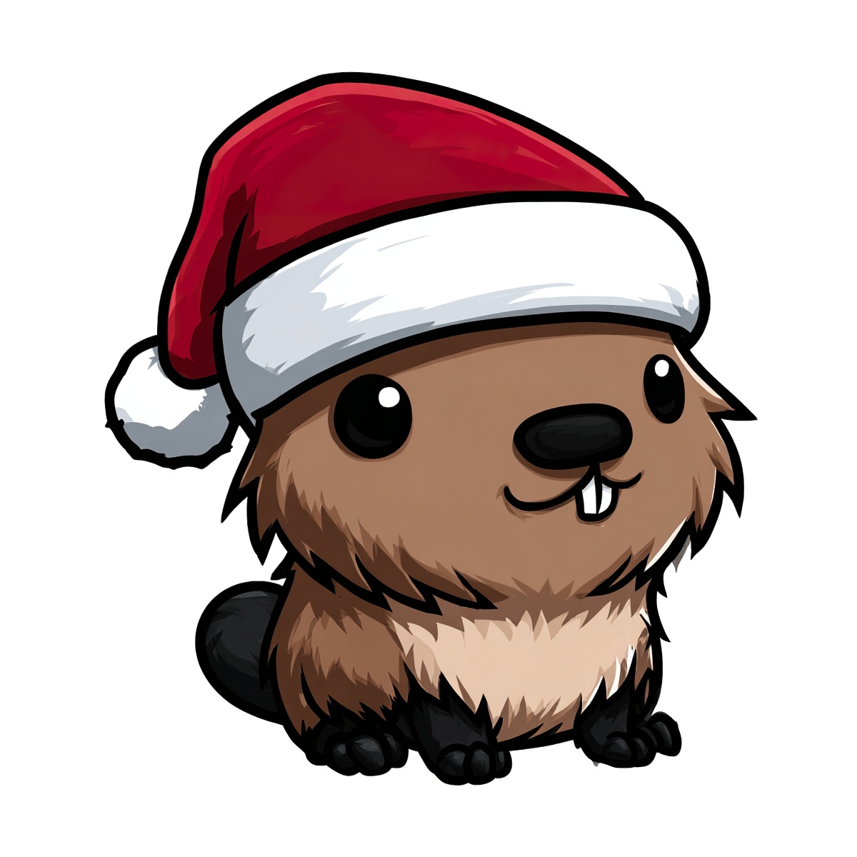 Cartoon beaver with a Santa hat, perfect for Christmas projects.
