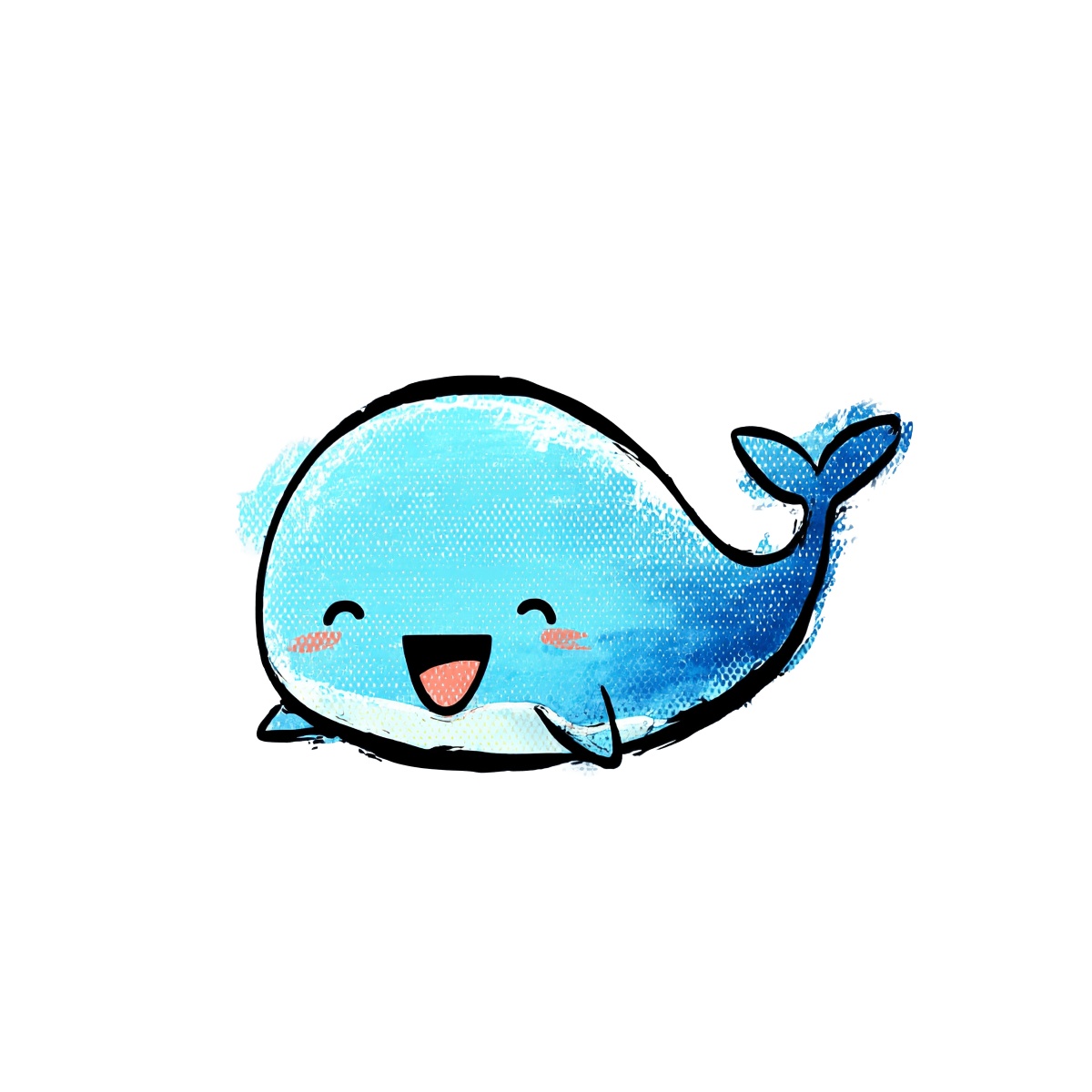 Adorable blue whale with a smile and watercolor design.