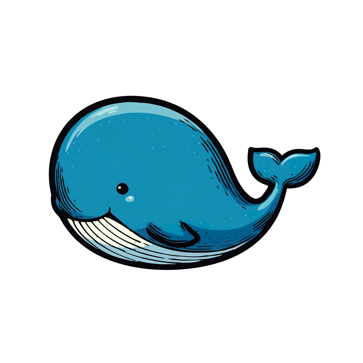 Cartoon blue whale with a happy expression, ideal for kids' projects.