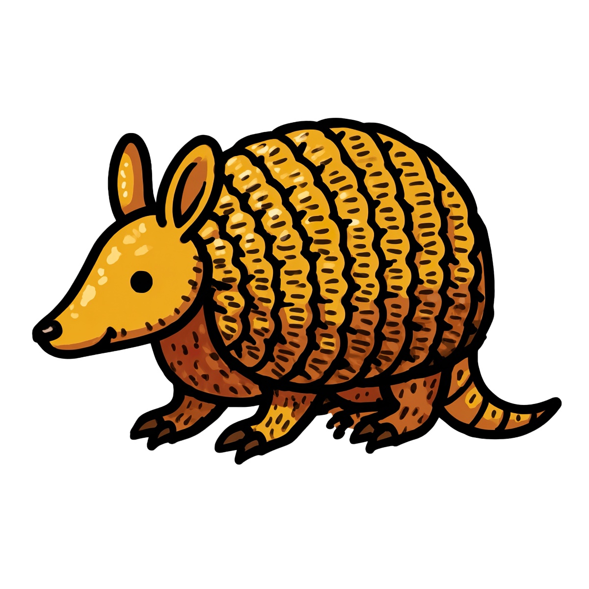 Illustration of a cute brown armadillo with a textured shell.