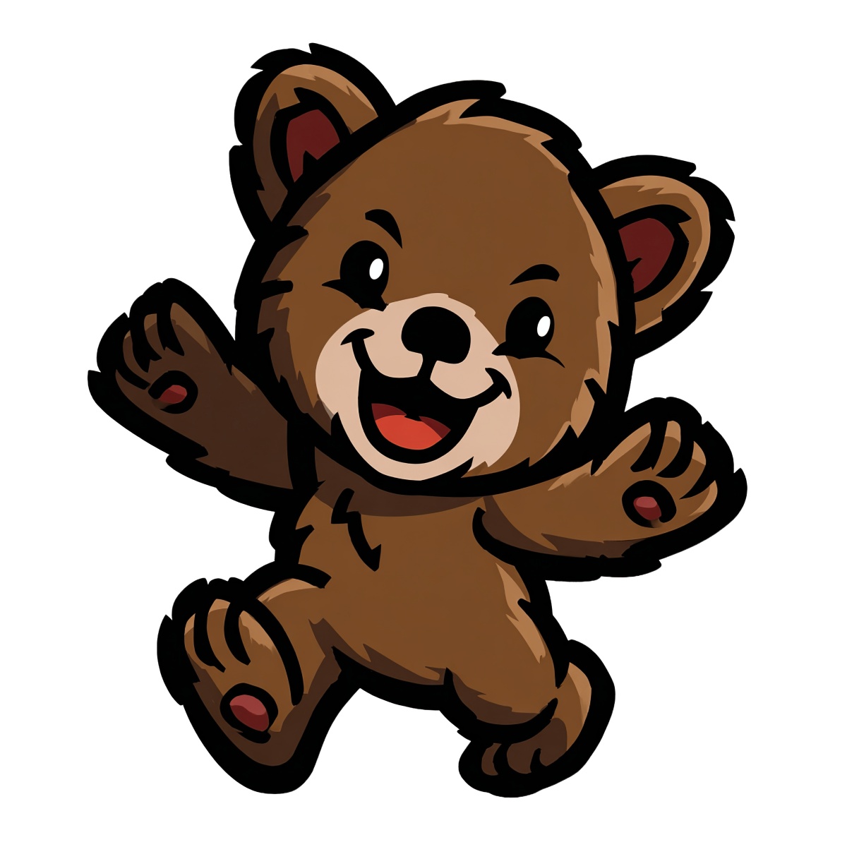 Cartoon brown bear jumping happily with a big smile.