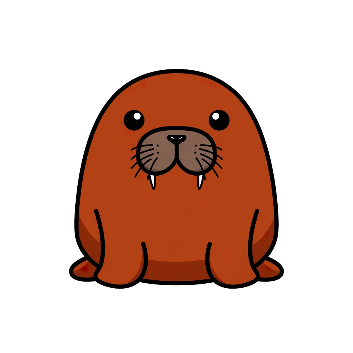 Cartoon-style brown walrus with large tusks and friendly features.