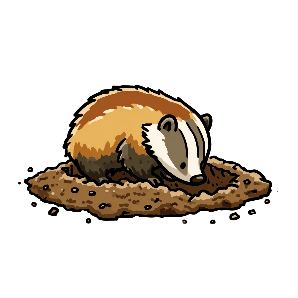 Cartoon badger digging in dirt, with playful and whimsical style.
