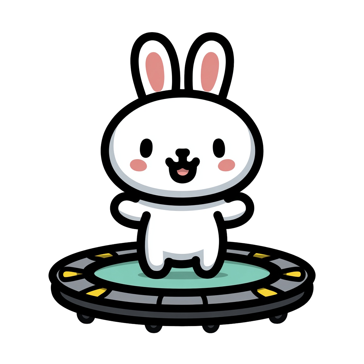Cartoon bunny playfully bouncing on a trampoline, showcasing joy and fun.