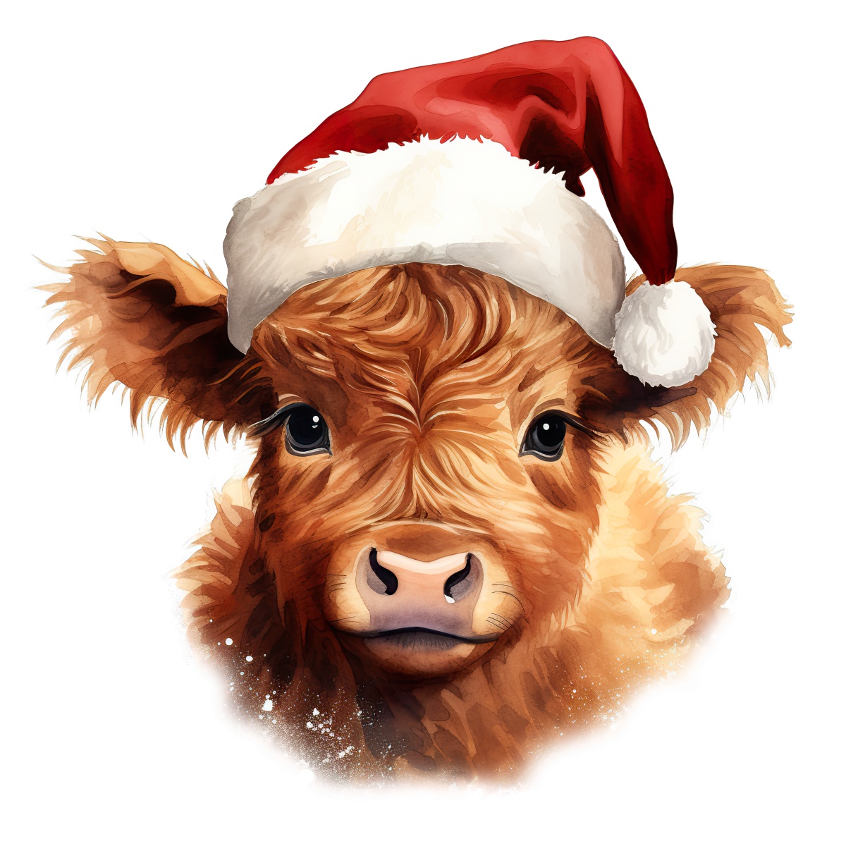 Cow wearing a red Santa hat, ideal for Christmas-themed designs.