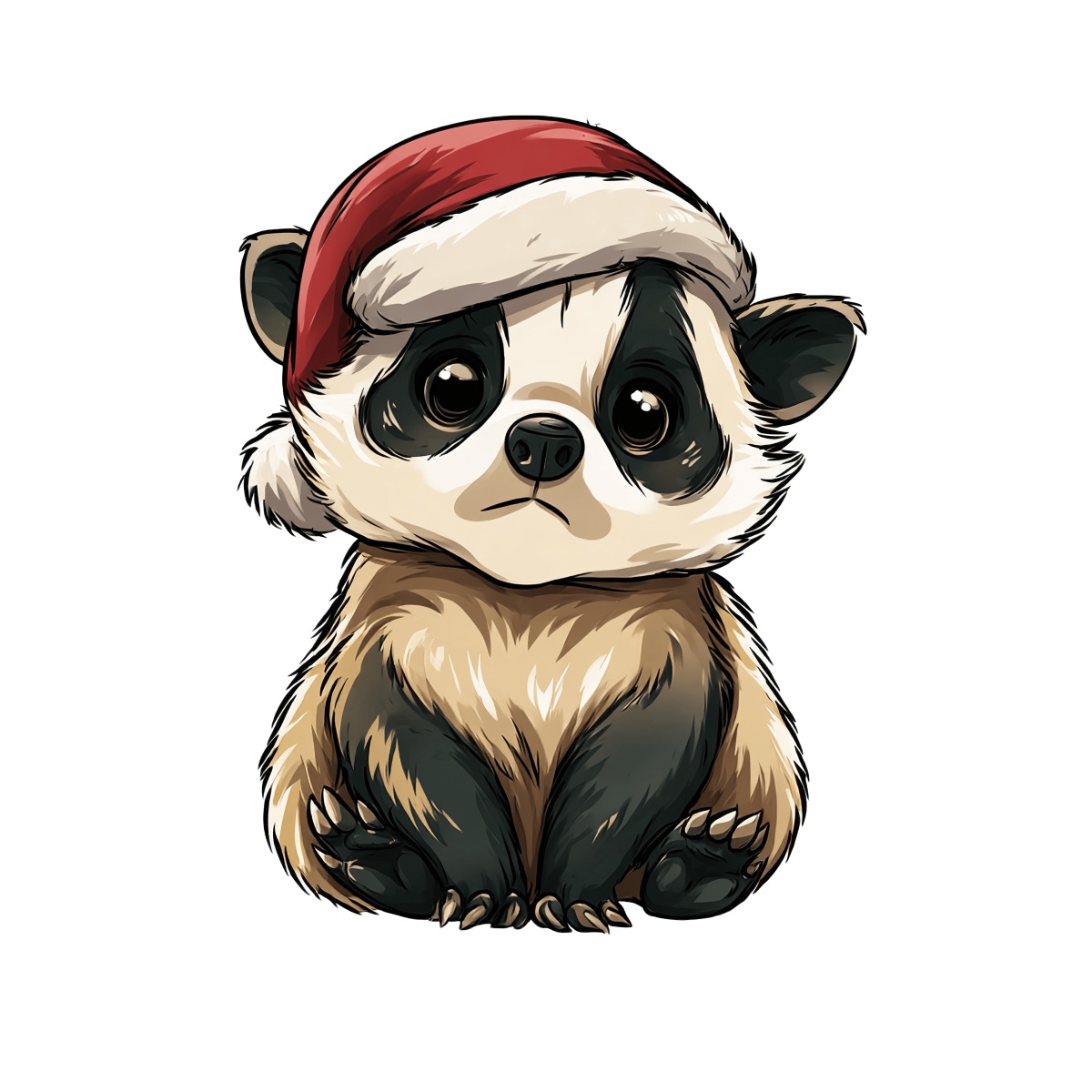 Adorable panda wearing a Santa hat with a cute expression.