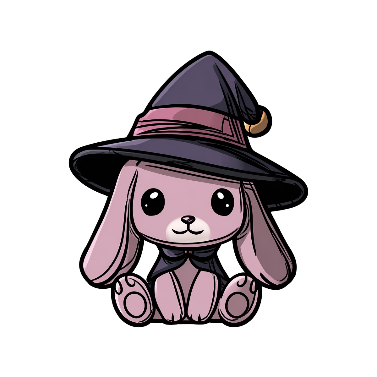 Pink bunny wearing a witch hat, perfect for Halloween themes.