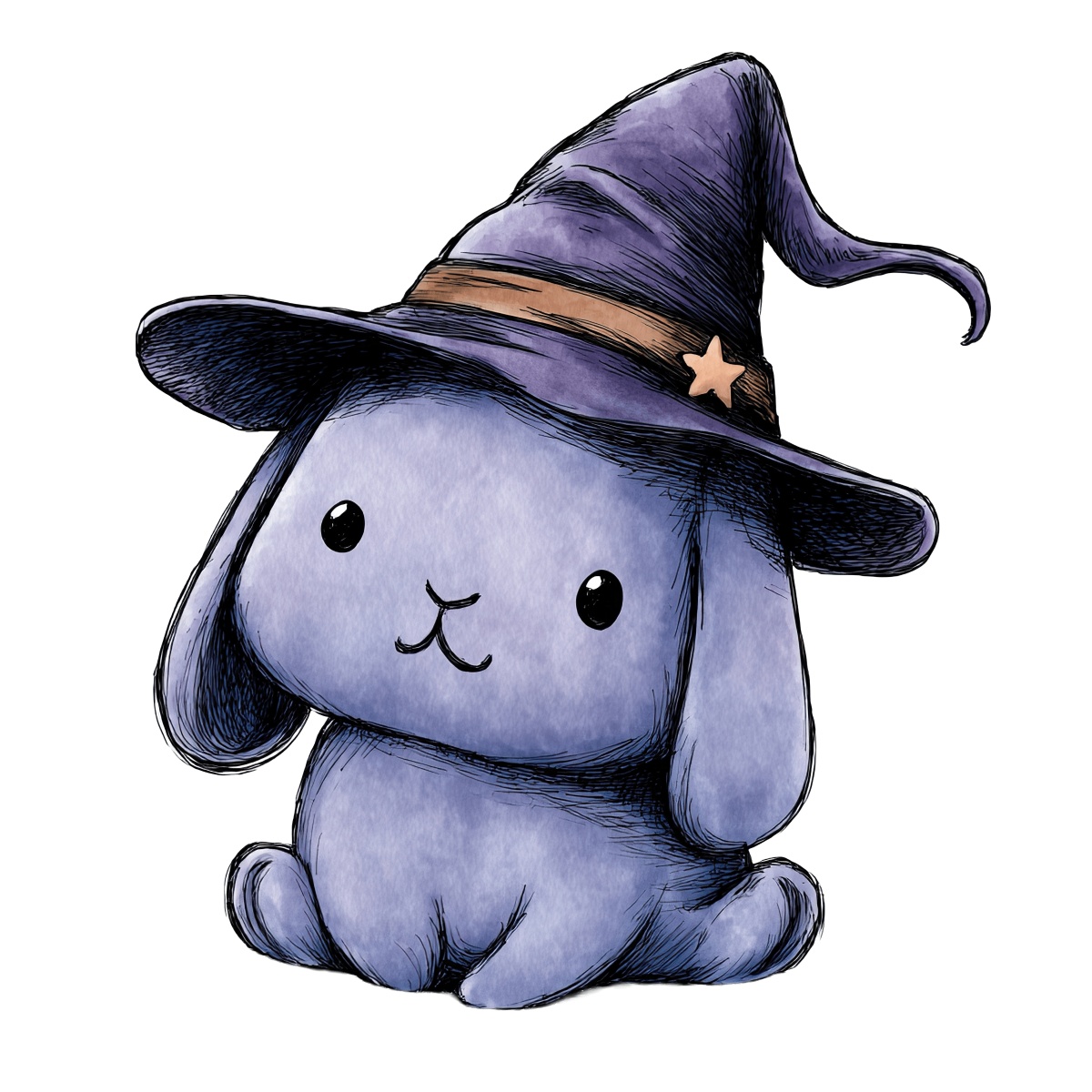Purple bunny with a witch hat and a star detail, looking cute and magical.