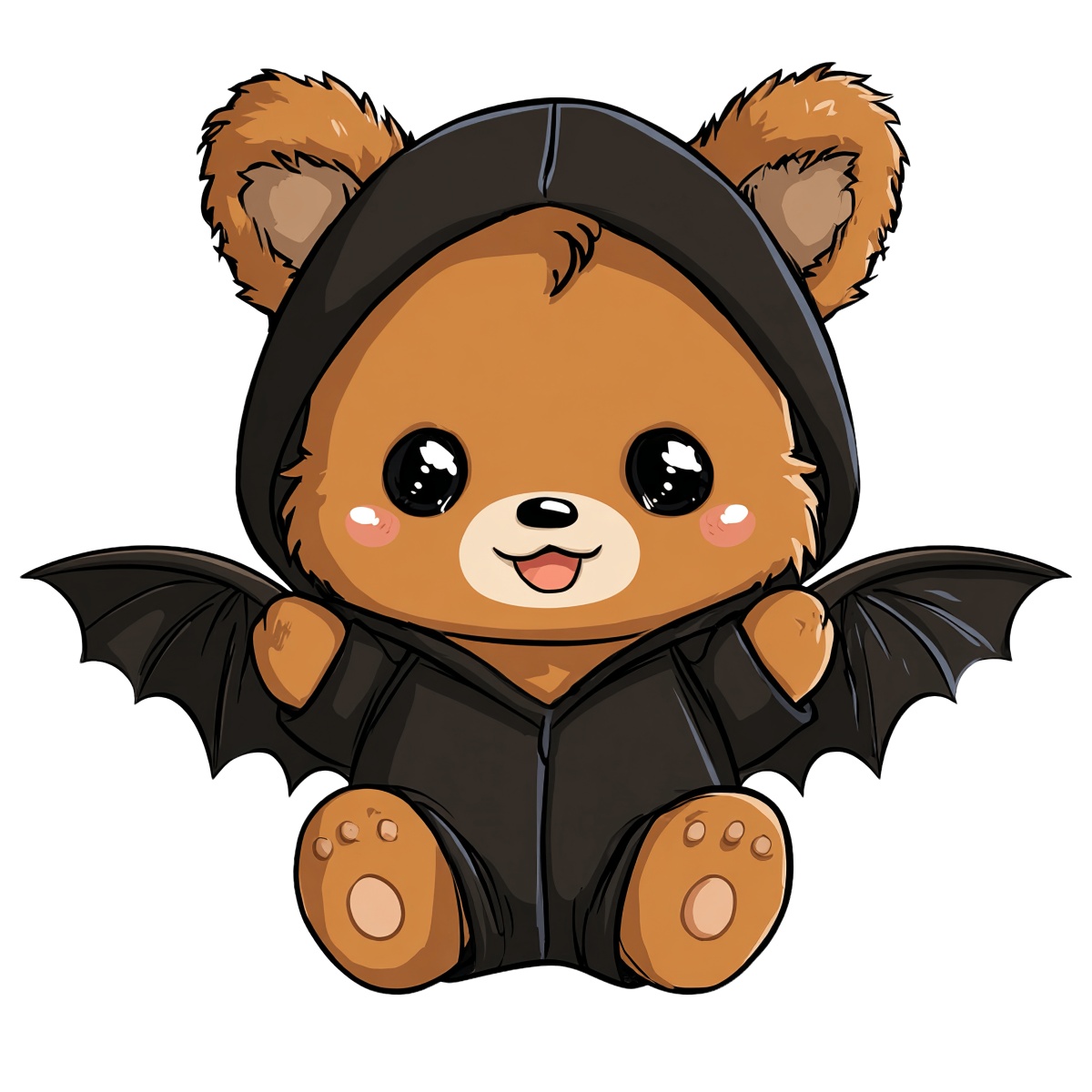 Cute teddy bear wearing a bat costume with black wings.