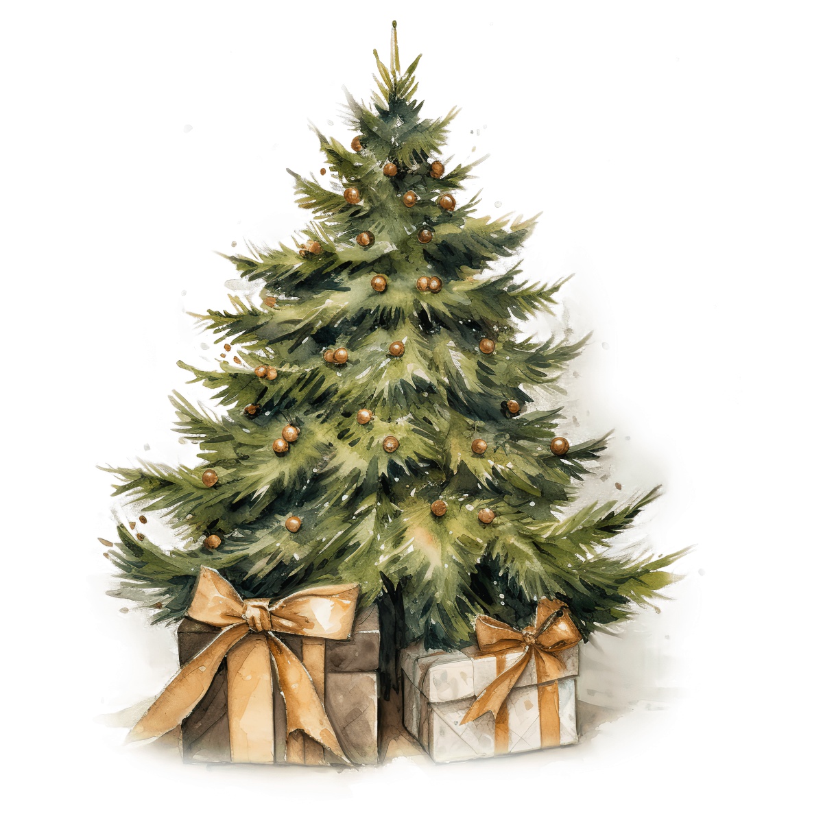 Christmas tree with ornaments and gift boxes underneath for holiday season.