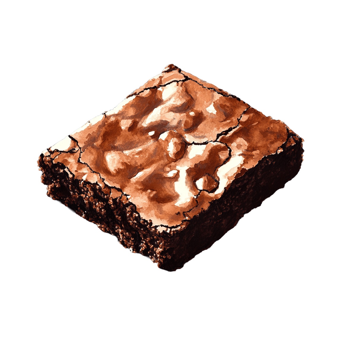 Chocolate brownie with a cracked top.