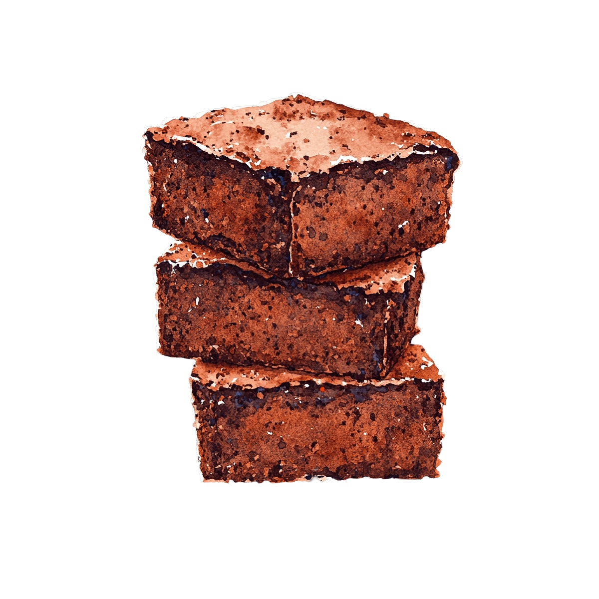 Three chocolate brownies stacked.