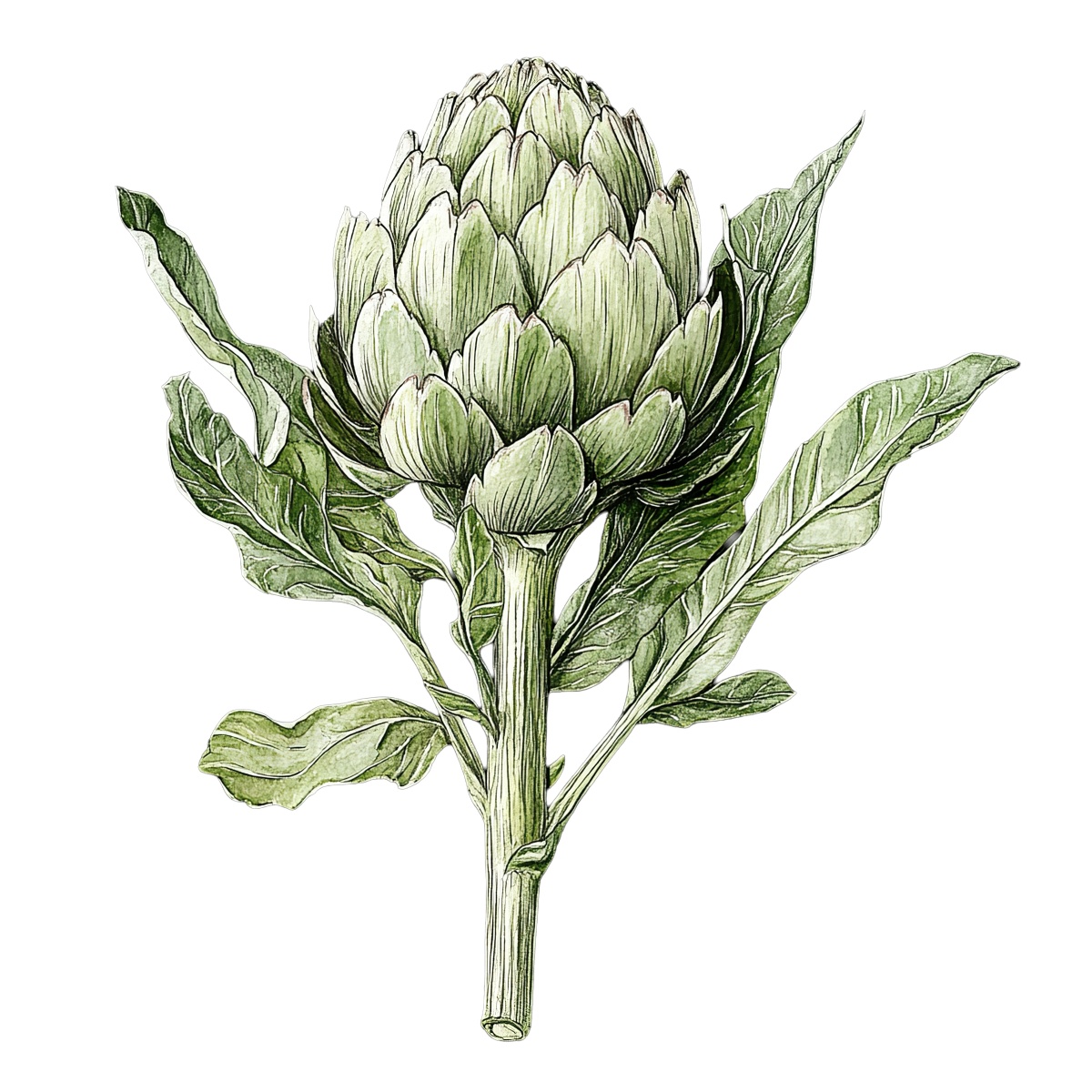 Artichoke with green leaves in clipart style.