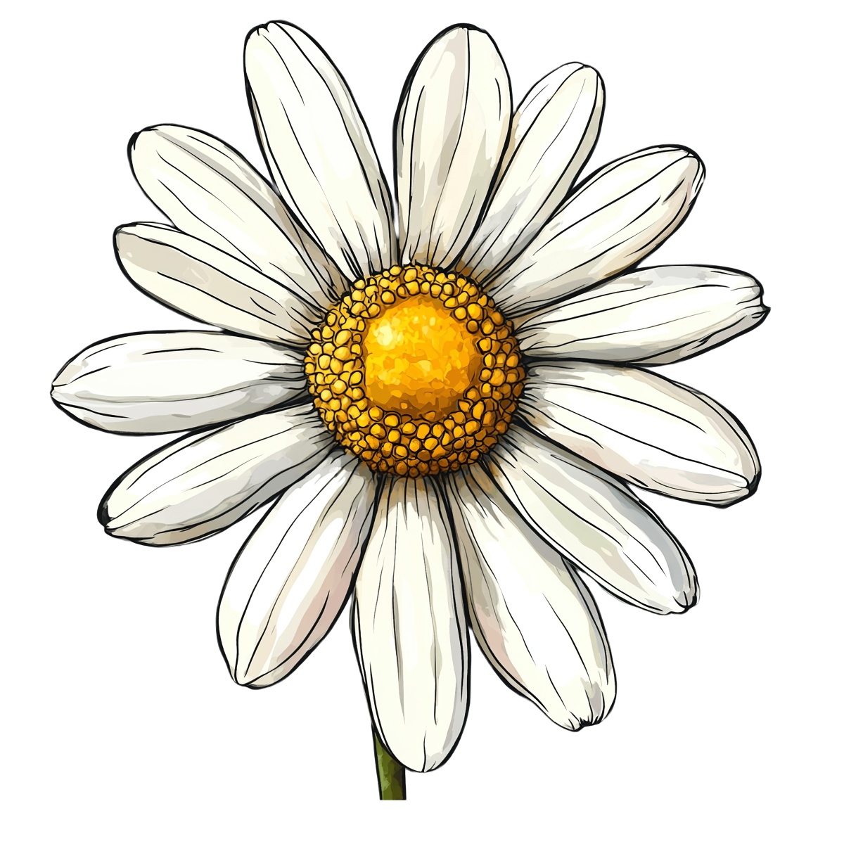White daisy flower with a yellow center and detailed petals.