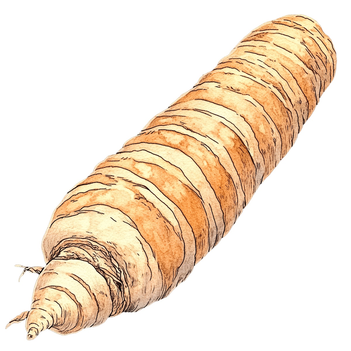 Whole brown root vegetable with a textured surface and tapered end.