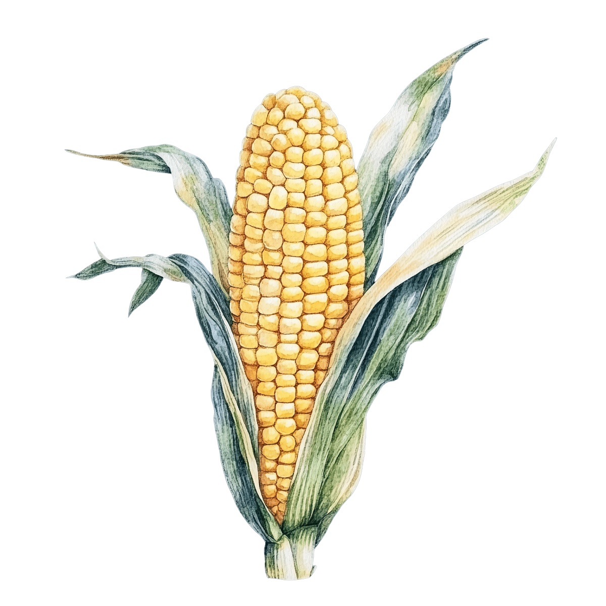 Corn on the cob with green leaves.