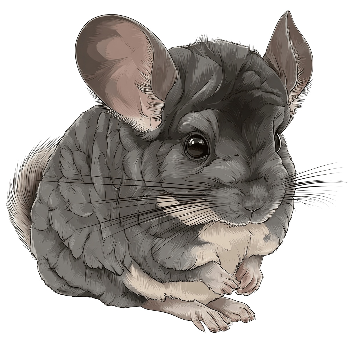 Gray chinchilla illustration with detailed fur and large ears.