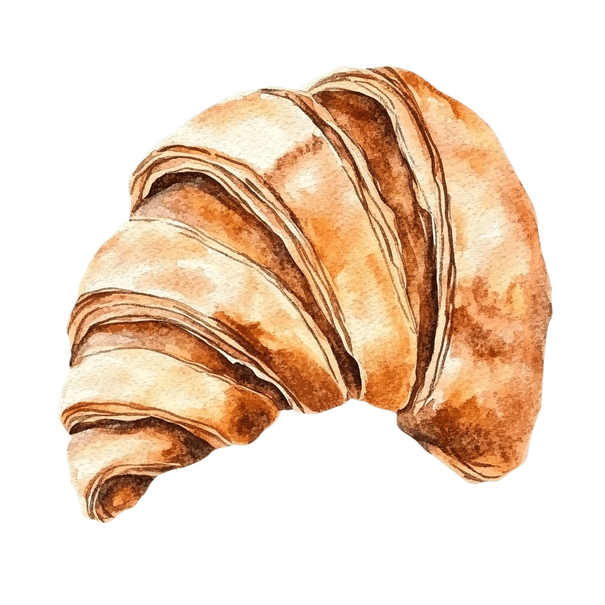 Watercolor croissant with detailed layers.
