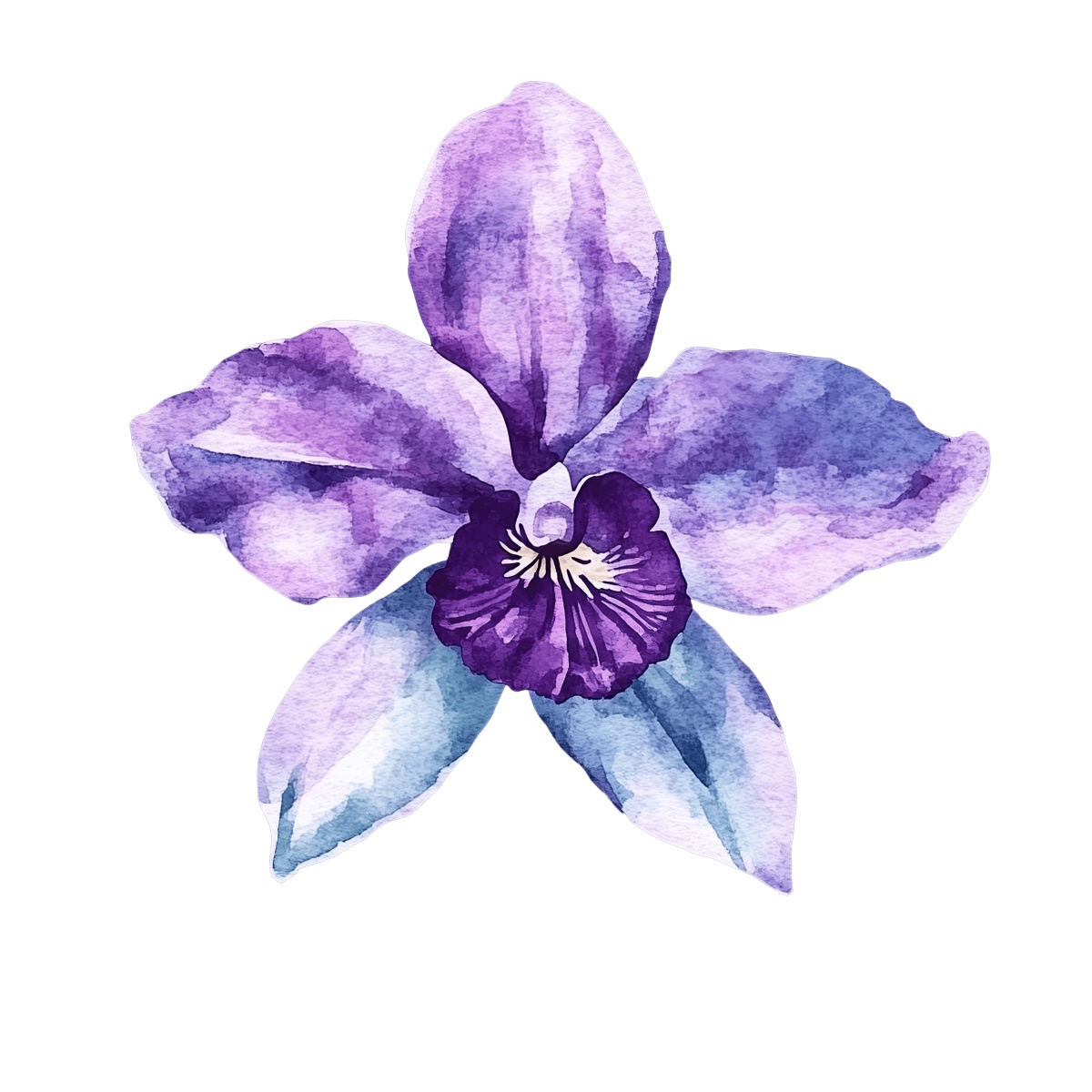 Purple orchid flower in watercolor style with detailed petals.