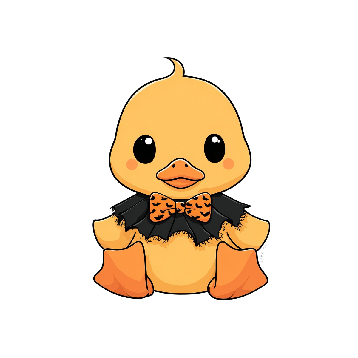 Duck cartoon wearing a bat-themed cape and bow tie.